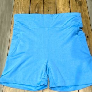 Unbranded high waisted, baby blue biker shorts with side, pockets, size large